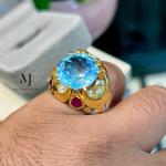 Swiss Blue Topaz Ring, Handmade Sterling Silver 925, Rhodium Coated & Gold Plated Statement Jewelry