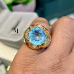 Swiss Blue Topaz Ring, Handmade Sterling Silver 925, Rhodium Coated & Gold Plated Statement Jewelry