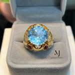 Swiss Blue Topaz Ring, Handmade Sterling Silver 925, Rhodium Coated & Gold Plated Statement Jewelry