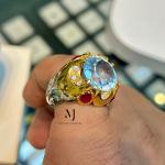 Swiss Blue Topaz Ring, Handmade Sterling Silver 925, Rhodium Coated & Gold Plated Statement Jewelry