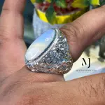 Natural Ethiopian White Opal Ring, Hand Engraved Sterling Silver 925, Artisan Statement Gift
