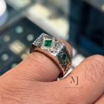 Natural Emerald Ring, Rough Textured Sterling Silver 925, Handmade May Birthstone Gift