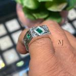 Natural Emerald Ring, Rough Textured Sterling Silver 925, Handmade May Birthstone Gift