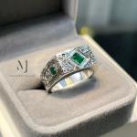 Natural Emerald Ring, Rough Textured Sterling Silver 925, Handmade May Birthstone Gift