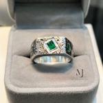 Natural Emerald Ring, Rough Textured Sterling Silver 925, Handmade May Birthstone Gift