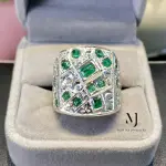 Natural Emerald Signet Ring, Hand Engraved Sterling Silver 925, Mosaic Statement Gift