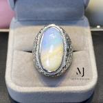 Natural Ethiopian White Opal Ring, Hand Engraved Sterling Silver 925, Artisan Statement Gift