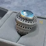 Natural Swiss Blue Topaz Ring – Handmade Sterling Silver 925 Jewelry in Old Tribal Design