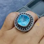 Natural Swiss Blue Topaz Ring – Handmade Sterling Silver 925 Jewelry in Old Tribal Design