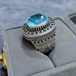 Natural Swiss Blue Topaz Ring – Handmade Sterling Silver 925 Jewelry in Old Tribal Design