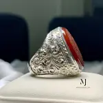 Natural Agate Carved Islamic Verses Sterling Silver 925 Handmade Hand Engraved Ring