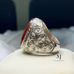 Natural Agate Carved Islamic Verses Sterling Silver 925 Handmade Hand Engraved Ring
