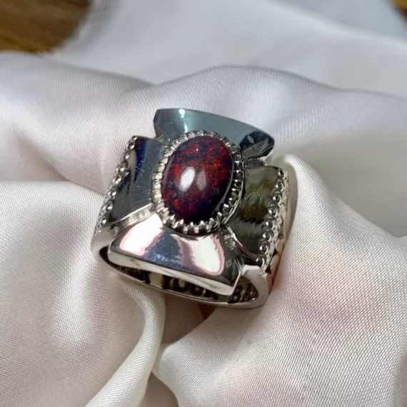 Stunning Black Opal Ring - Sterling Silver Statement Piece - Limited Edition - October's Birthstone.