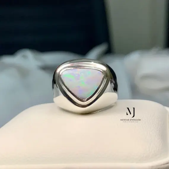 Opal Ring - Natural Australian Opal Sterling Silver 925 Handmade Ring - October's Birthstone