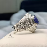 Sapphire Ring - Natural Blue Sapphire Sterling Silver 925 Handmade Hand engraved Ring - September's Birthstone