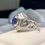 Sapphire Ring - Natural Blue Sapphire Sterling Silver 925 Handmade Hand engraved Ring - September's Birthstone