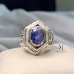Sapphire Ring - Natural Blue Sapphire Sterling Silver 925 Handmade Hand engraved Ring - September's Birthstone