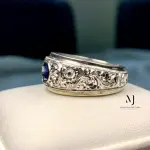 Blue Sapphire Ring - Natural Blue Sapphire Sterling Silver 925 Handmade Hand Engraved Ring - September's Birthstone