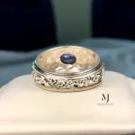 Blue Sapphire Ring - Natural Blue Sapphire Sterling Silver 925 Handmade Hand Engraved Ring - September's Birthstone