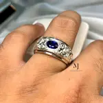 Blue Sapphire Ring - Natural Blue Sapphire Sterling Silver 925 Handmade Hand Engraved Ring - September's Birthstone