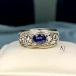 Blue Sapphire Ring - Natural Blue Sapphire Sterling Silver 925 Handmade Hand Engraved Ring - September's Birthstone