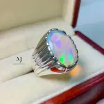 White Opal Ring , Natural Ethiopian White Opal Sterling Silver 925 Handmade Ring For Men - October's Birthstone