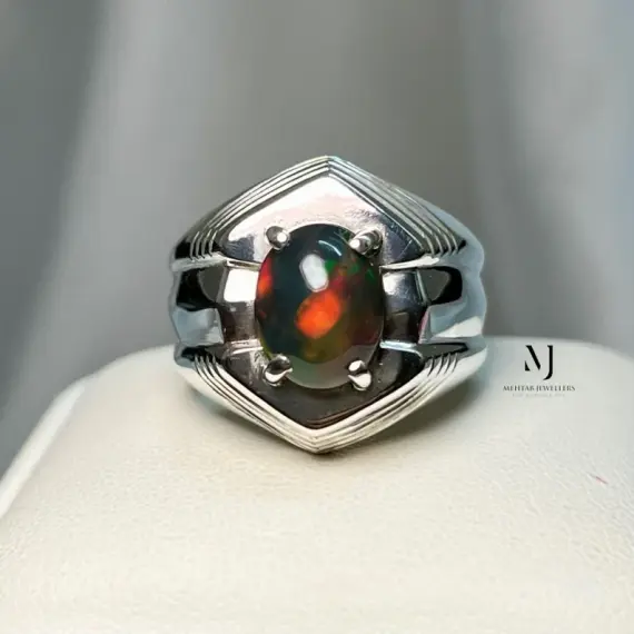 Black Opal Ring - Natural Black Opal Sterling Silver 925 Handmade Ring - October's Birthstone