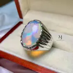 White Opal Ring , Natural Ethiopian White Opal Sterling Silver 925 Handmade Ring For Men - October's Birthstone