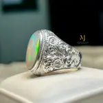 Opal Ring, Natural Ethiopian White Opal Sterling Silver 925 Handmade Hand Engraved Ring, October's Birthstone, Gift For Him