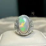 Opal Ring, Natural Ethiopian White Opal Sterling Silver 925 Handmade Hand Engraved Ring, October's Birthstone, Gift For Him