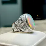 Opal Ring, Natural Ethiopian White Opal Sterling Silver 925 Handmade Hand Engraved Ring, October's Birthstone, Gift For Him