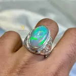 Opal Ring, Natural Ethiopian White Opal Sterling Silver 925 Handmade Hand Engraved Ring, October's Birthstone, Gift For Him