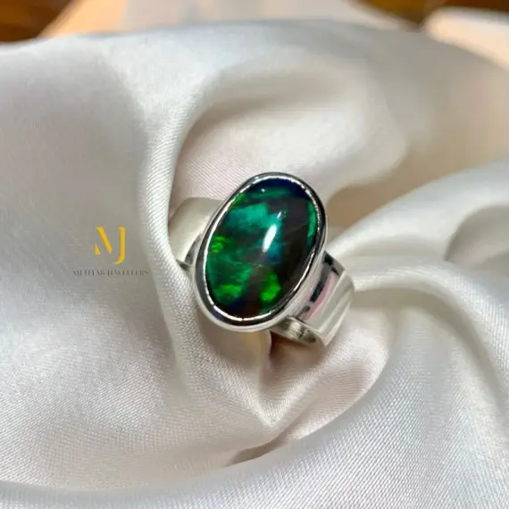 Black Opal Ring - Natural Ethiopian Black Opal Sterling Silver 925 Handmade Ring - October's Birthstone