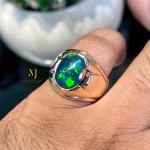 Natural Black Opal Solid Gold Handmade Ring - Opal Gold Rings For Men