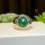 Natural Black Opal Solid Gold Handmade Ring - Opal Gold Rings For Men