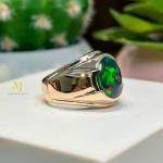 Natural Black Opal Solid Gold Handmade Ring - Opal Gold Rings For Men