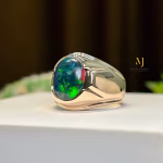 Natural Black Opal Solid Gold Handmade Ring - Opal Gold Rings For Men