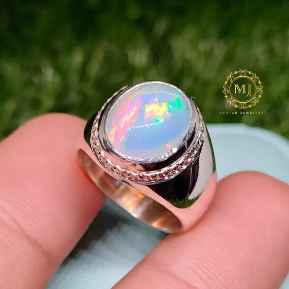 Opal Ring - Natural Ethiopian Opal Sterling Silver 925 Handmade Ring - Mens opal ring - October Birthstone - Gift