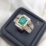 Natural Emerald Ring – Handmade Sterling Silver 925 Jewelry, Hand Engraved Artisan Design, Statement Ring