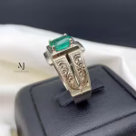 Natural Emerald Ring – Handmade Sterling Silver 925 Jewelry, Hand Engraved Artisan Design, Statement Ring