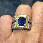 Natural Blue Sapphire Sterling Silver 925 Handmade Hand-Engraved Ring – Luxury Gemstone Jewelry for Men