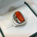 Natural Red Coral Sterling Silver Ring for Men - Statement Ring, Marjan Gemstone