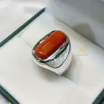 Natural Red Coral Sterling Silver Ring for Men - Statement Ring, Marjan Gemstone