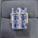 Natural Eight Blue Sapphire Ring – Handmade Sterling Silver Jewelry, Hand Engraved Design, Mens Ring