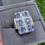 Natural Eight Blue Sapphire Ring – Handmade Sterling Silver Jewelry, Hand Engraved Design, Mens Ring