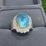 Natural Swiss Blue Topaz Ring • Fancy Cut Sterling Silver Jewelry • Handmade Statement Ring
