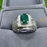 Natural Emerald Ring – Handmade & Hand-Engraved Sterling Silver Jewelry, Gemstone Statement Ring, May Birthstone Gift