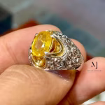 Natural Yellow Sapphire Ring – Handmade Sterling Silver 925 Jewelry with Hand-Engraved Design