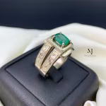 Natural Emerald Ring – Handmade Sterling Silver 925 Jewelry, Hand Engraved Artisan Design, Statement Ring