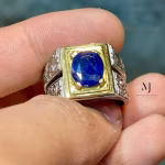 Natural Blue Sapphire Sterling Silver 925 Handmade Hand-Engraved Ring – Luxury Gemstone Jewelry for Men